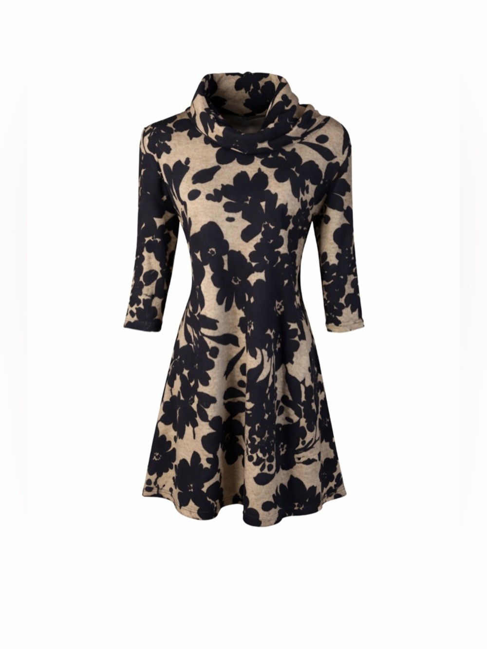 Papillon Women's Black Floral Turtleneck Dress Size Small